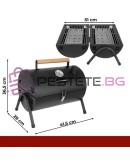 Барбекю на дървени въглища с капак, 2 решетки, термометър, преносим, комин